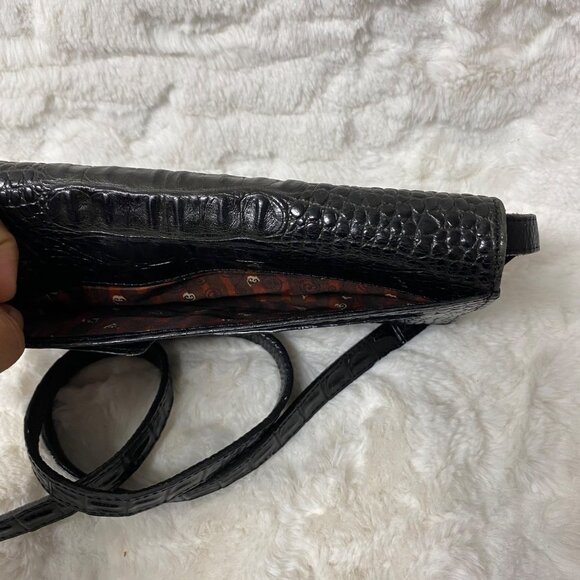 Brighton Vtg Clutch Embossed Organizer/Clutch Black Leather Cross Body Bag - Picture 2 of 11